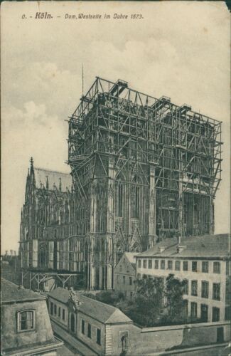 Postcard Cologne Cathedral west side in 1873 construction site around 1920?? (No.9541)