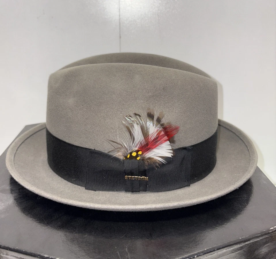 Шляпа фетровая мужская Royal STETSON Fedora Temple 7 карибу с необработанным вырезом в коробке винтажная - Изображение 3 из 4