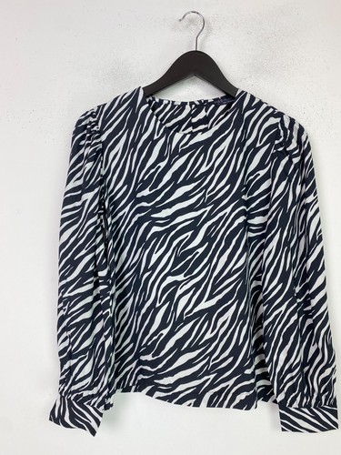 Marks & Spencer, M&S Collection Black Zebra Print Blouse Round Neck Long Sleeve Back Button UK 10