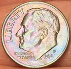 2001 P Roosevelt Dime Beautiful Brilliant Rainbow Toned Coin  #19