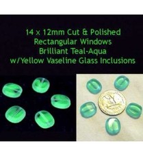 5 Pcs 14 x 12mm Polished Windows Czech Teal-Aqua & VASELINE/URANIUM GLASS BEADS