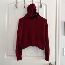 Women s Burgundy Solid Waffle Knit Pullover Hoodie