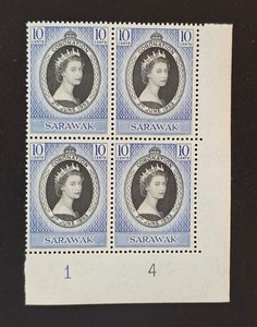 SARAWAK 1953 QEII Coronation SG 172 PLATE BLOCK #1 4 MINT NH