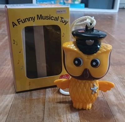 Vintage Musical Toy - Sheriff Owl - Both Eyes And Wings Move - Cute
