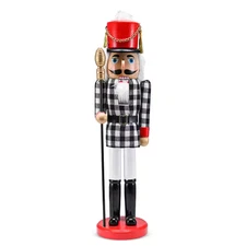 17 In. Wooden Christmas Checkered Soldier Nutcracker-Black and White Wooden Nutc