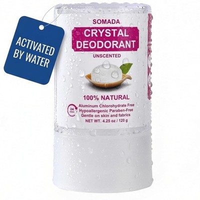 SOMADA Crystal Deodorant Stick 4.25oz Natural Alum Stone Aluminum-Free Unscented