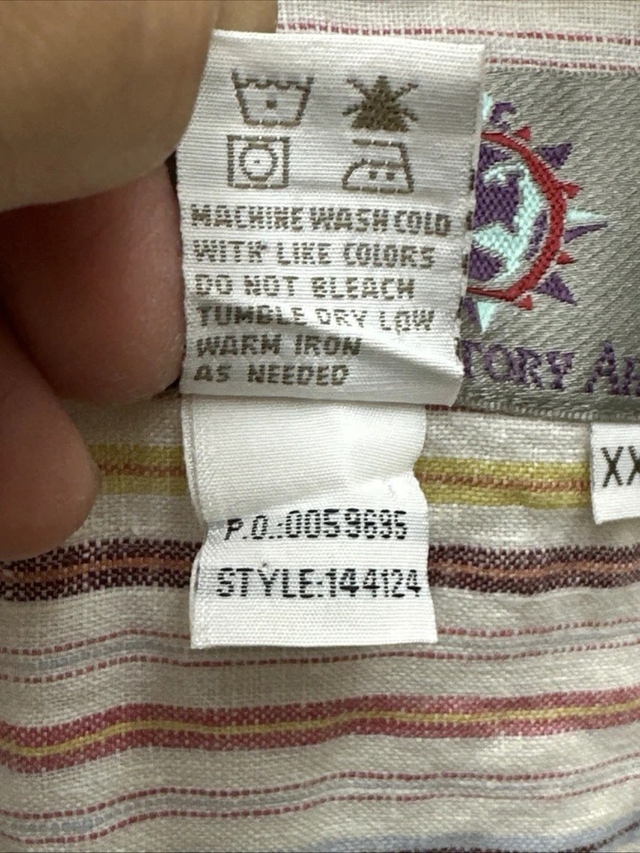 Винтажная мужская рубашка The Territory Ahead XXLT многоцветная в полоску с длинным рукавом 90-е - Изображение 3 из 4