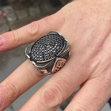 925 Sterling Silver Man Black Stone Large Ring , Silver Handmade Ring