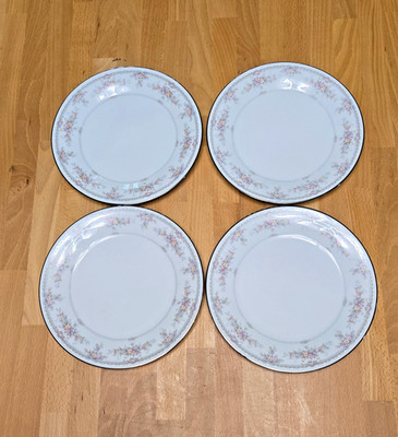 Noritake Veranda Salad Plates 8 1/8'' Floral Platinum Trim #3015 Set of 4