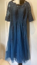 Ever-Pretty Blue Lace Applique V-Neck 3/4 Sleeve Formal Dress Gown Polyester