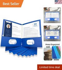50 Packs Blue Paper Folders with Pockets,Paper Folder Surface with Waterproof...