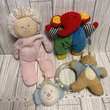 Lot of 4 Baby Plush Lovey Eden Vintage Pink Terricloth Doll Elephant Rattle Toys