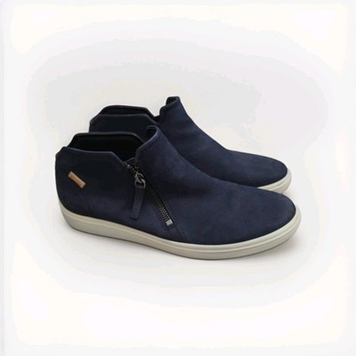 Ecco Navy Blue Leather Zip Slip On Sneakers Shoes Womens EU 40 US 9-9.5 UK 6.5