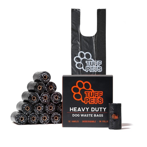 Tuff Pets - Dog Poop Bags Rolls With Tie Handles - 16 Rolls of Biodegradable 