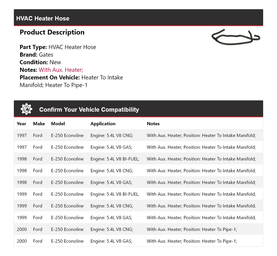 Puertas de manguera de calefacción de climatización para Ford E-250 Econoline 1997-2000 1998 1999 Foto 2 de 4