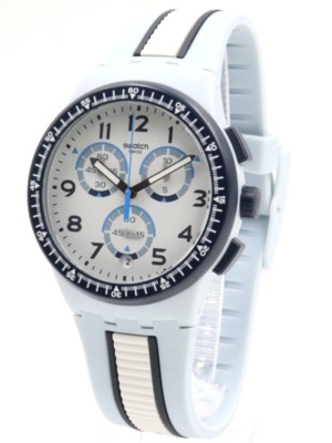 New Swatch Originals Mirkolino Chrono Blue Silicone Date Watch 42mm SUSS401 $130