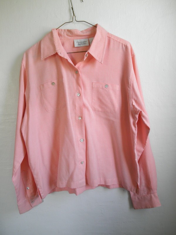 New Older OOAK Beautiful Professional Work Blouse SHIRT Teeny Orange White Check