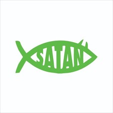 Satan Jesus Fish Funny Vinyl Decal / Sticker 2(TWO) Pack