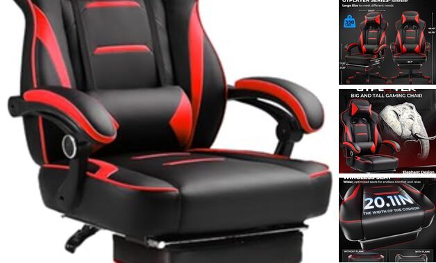 GTPLAYER Gaming Chair with Footrest, Big and Tall Game Chair 350lb Racing Red-image