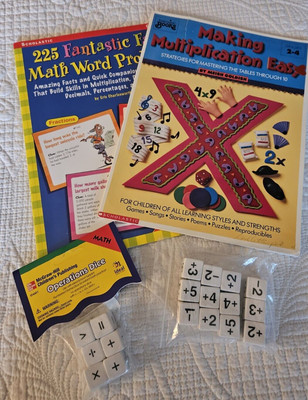 2 New Dice Math Operations School Teaching Games  + 2  Workbooks Grades 2-4, 4-8