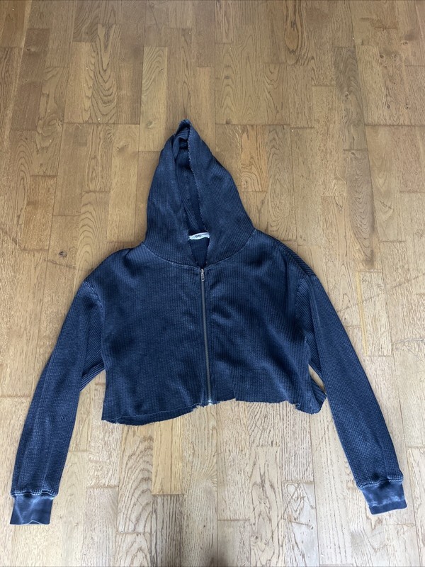 Women’s Distressed Gray Crop Hoodie By Double Zero Size XS NBW 