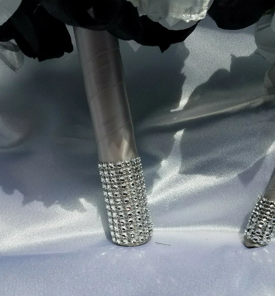 Juego de ramo de boda 23 piezas negro, plateado y blanco, paquete con plata y pedrería Foto 3 de 4