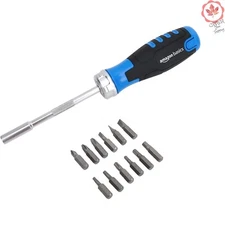 Versatile Compact Ratchet Screwdriver - 12-in-1 - Non-Slip Handle - 12 Bits