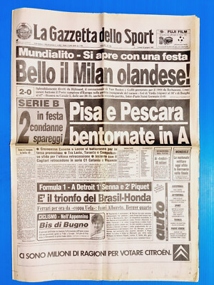 GAZZETTA DELLO SPORT 22 JUNE 1987 MUNDIALEITO-PISA PESCARA PROMOTED IN SERIE A