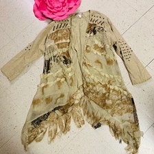 VTG MOLATO Sz Medium Art To Wear Fringe Grommet Laceup Open Front Jacket Duster