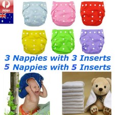 5 X Reusable Baby Modern Cloth Nappies Diapers Adjustable Washable + inserts 