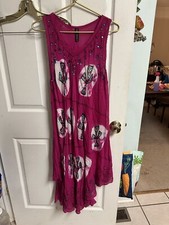 2 True Rock Festival Tie Dye Sleeveless Tank Style Maxi Dress Med Pink Black