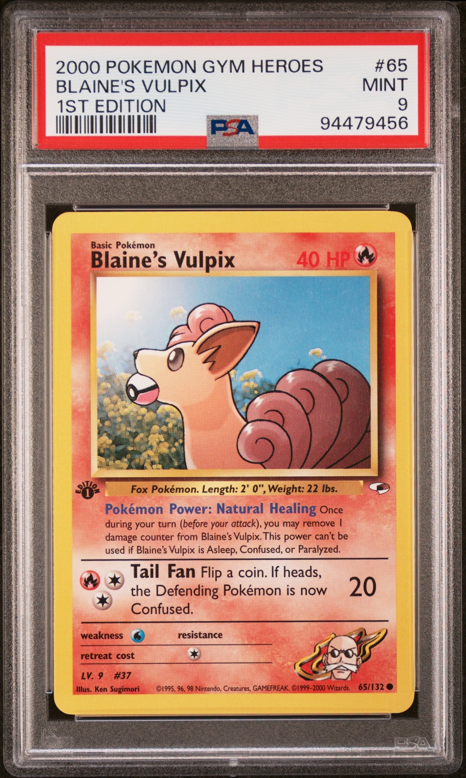 2000 POKEMON GYM HEROES 1ST EDITION #65 BLAINE'S VULPIX PSA 9