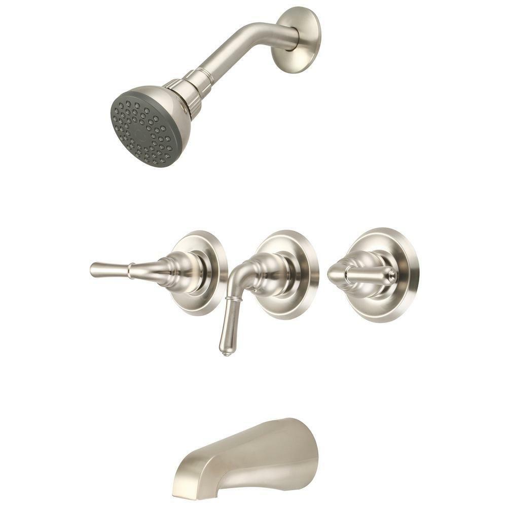 Tub And Shower Faucet With Valve 3-Handle 1-Spray Lever Handle Brushed Nickel