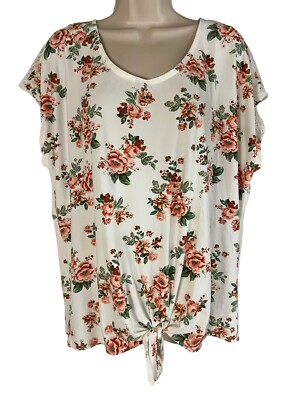Bobbie Brooks Floral-Print Lace-Back Knot-Front Plus Size 2X Top