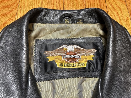 VTG Harley Davidson Leather Embossed Eagle Studded Motorcycle Jacket Men’s XL - Picture 6 of 13