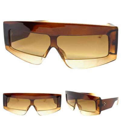 OVERSIZE Futuristic Modern Retro Shield Party Rave SUN GLASSES Large Brown Frame