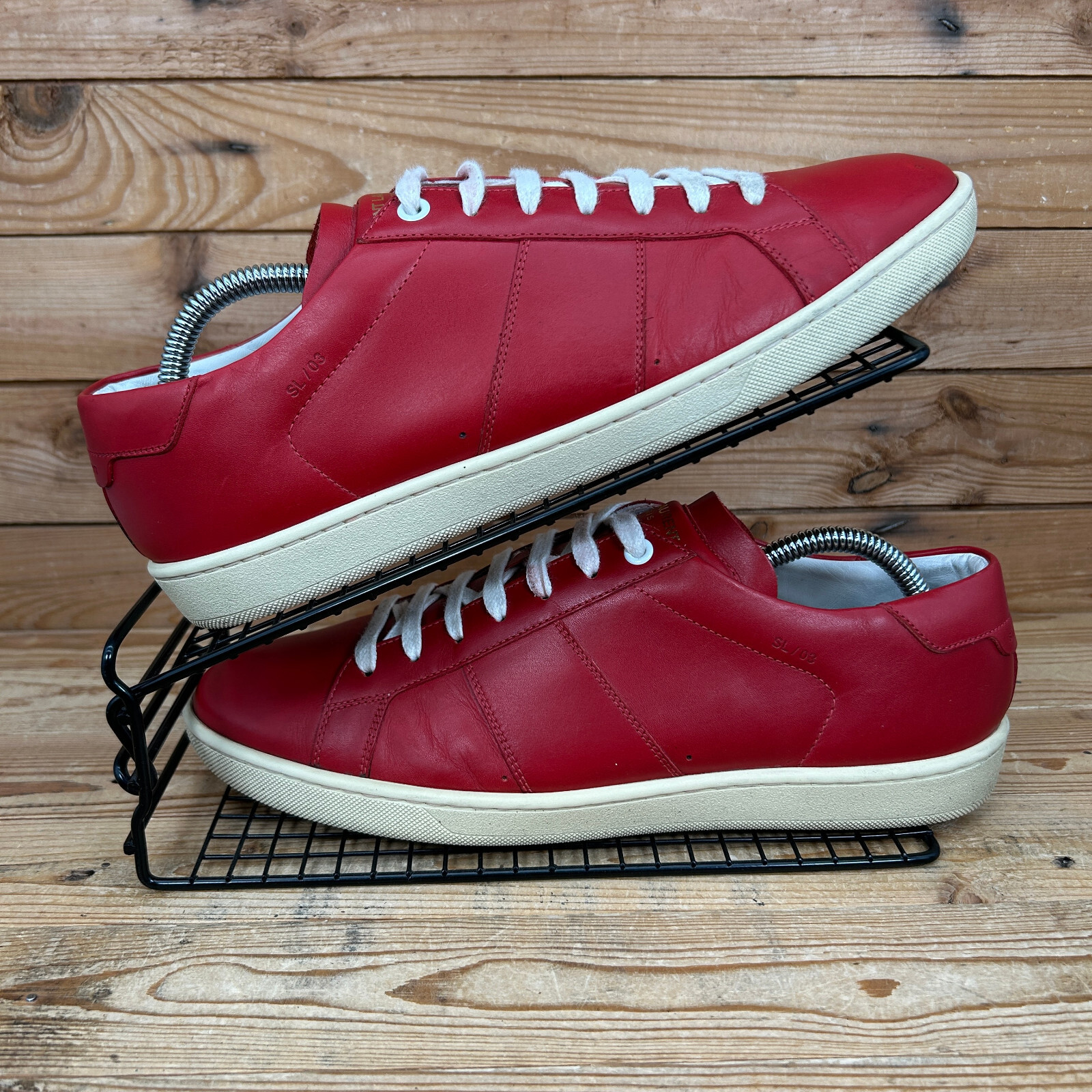 Scarpe da ginnastica Saint Laurent uomo UK 8 5 pelle rossa SL 03 YSL Italia preppy