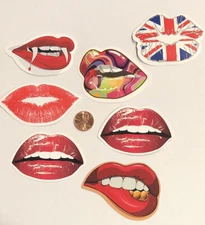Biting Lips Smooch Pucker Kiss British Fangs Teeth Sticker Lot of 7 