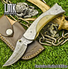 LMK Handmade Rain Drop Damascus Folding Knife Bone Liner Lock Hiking Closeout