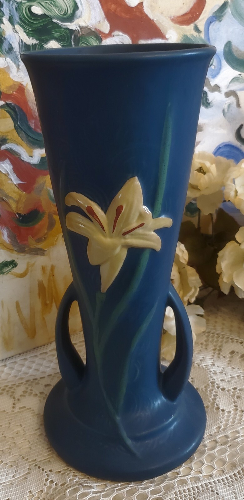 Roseville Pottery Blue Zephyr Lily Vase 13912" EXCELLENT CONDITION