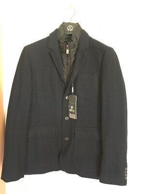 Men Coat Adhoc Outwear Jacket Black 70% Wool Italy 50 US S-M