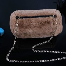 Women Faux Cony Fur Clutch Bag Fluffy Furry Purse Chian Strap Handbag Zipper New