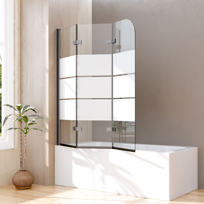 3 Teilig Badewannenaufsatz Gestreift Schwarz Duschwand Badewanne Faltbar Glas