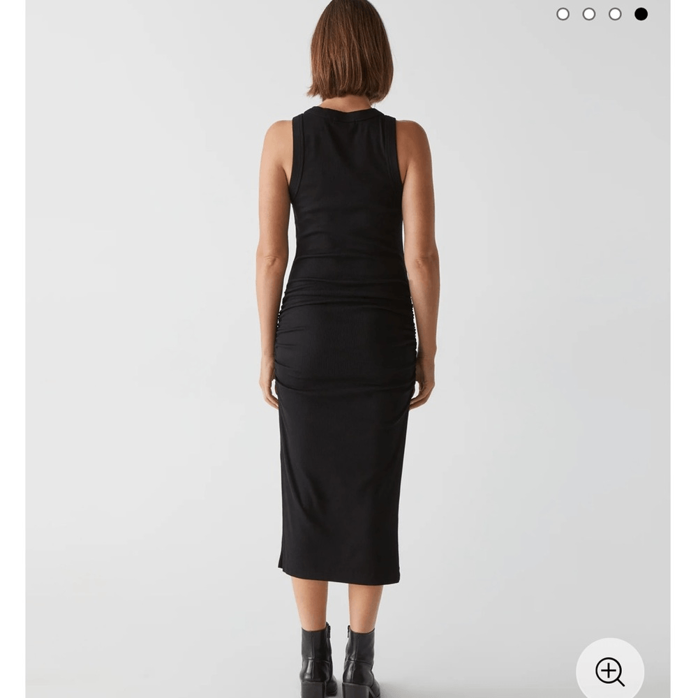 Michael Stars Wren Dress Womens Large Black Ribbed Sleeveless Ruched Bodycon