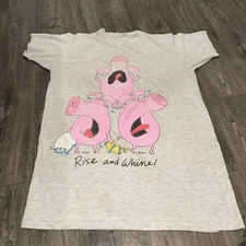 Vtg JKB Studio 1994 T Shirt Pigs “Rise And Whine” Grey Oversized
