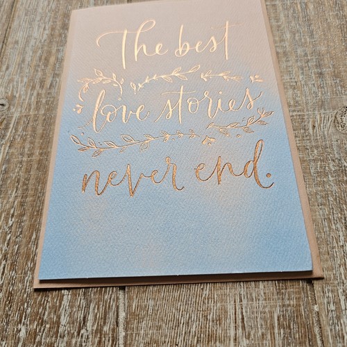 American Greetings Wedding Card 5x7 Love Story Blue Peach Copper Gold - Picture 3 of 8