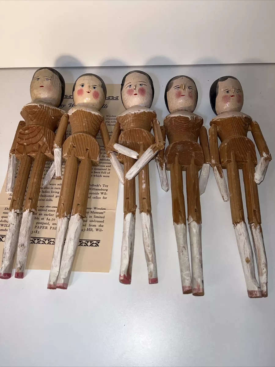 Lot Of 5 FABULOUS VINTAGE PENNY WOODEN DOLLS WILLIAMSBURG PAPER PARLOR