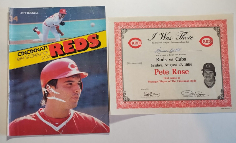 1984 Cincinnati Reds PETE ROSE 1st Game "I Was There" Certificate & scorebook