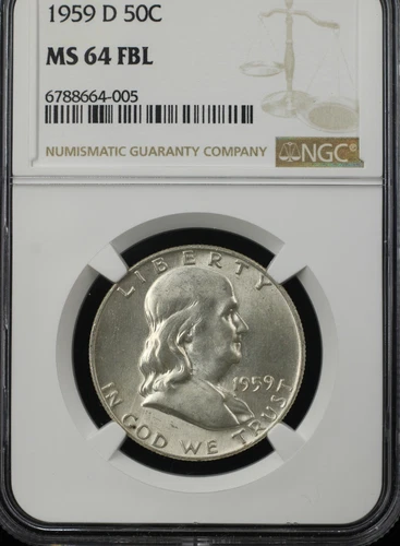 1959-D FRANKLIN HALF DOLLAR 50C NGC MS64FBL - FULL BELL LINES (P0531)