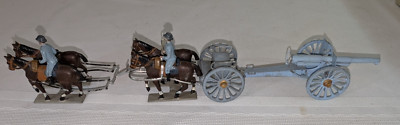 Vintage Mignot 75mm GUN & LIMBER Wagon Team Metal 1930s France 14'' L @50mm scale